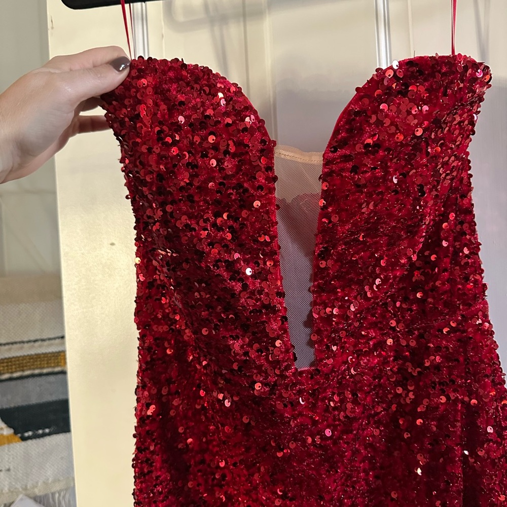 Red sequin formal dress